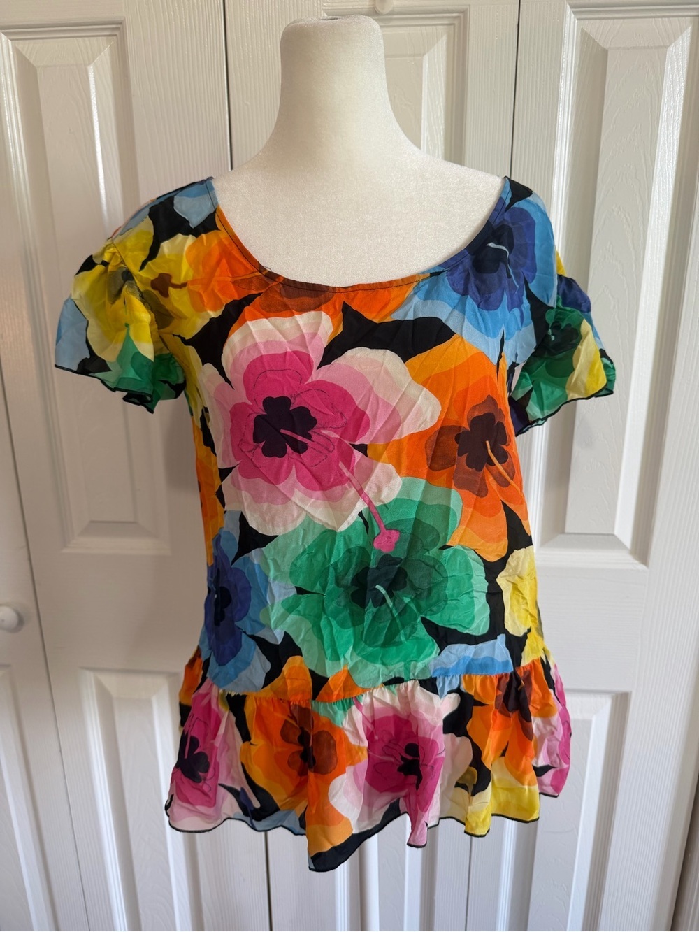 Love Moschino Multicolored Floral Silk Peplum Blouse Size 4 Vintage